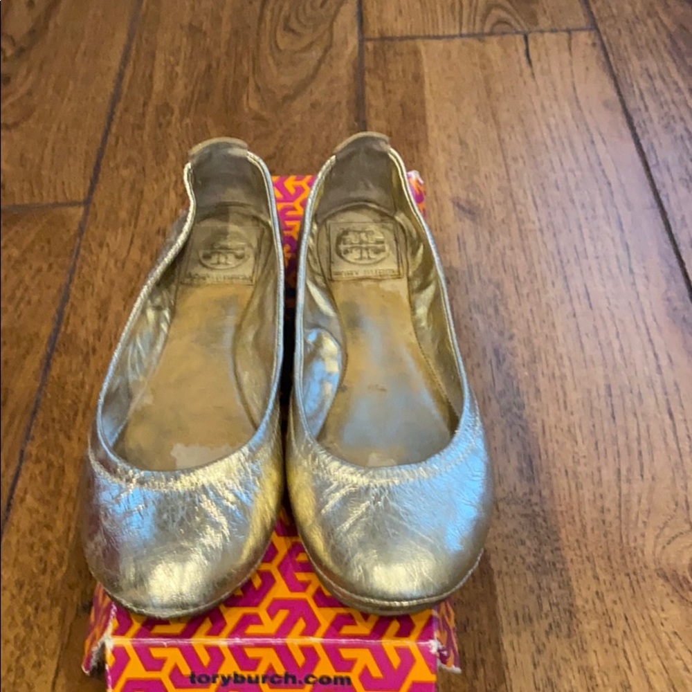Tory Burch Eddie Metallic Gold flats